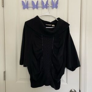 DKNY Jeans women’s solid black patterned‎ sequin loose cowl neck soft sweater L